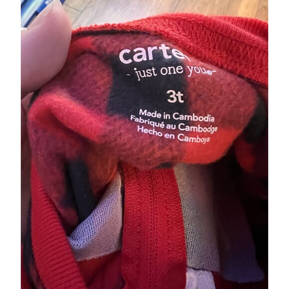carter s 3t lot set of 2 fleece footed sleepers plaid christmas holiday nwt - Picture 2 of 5